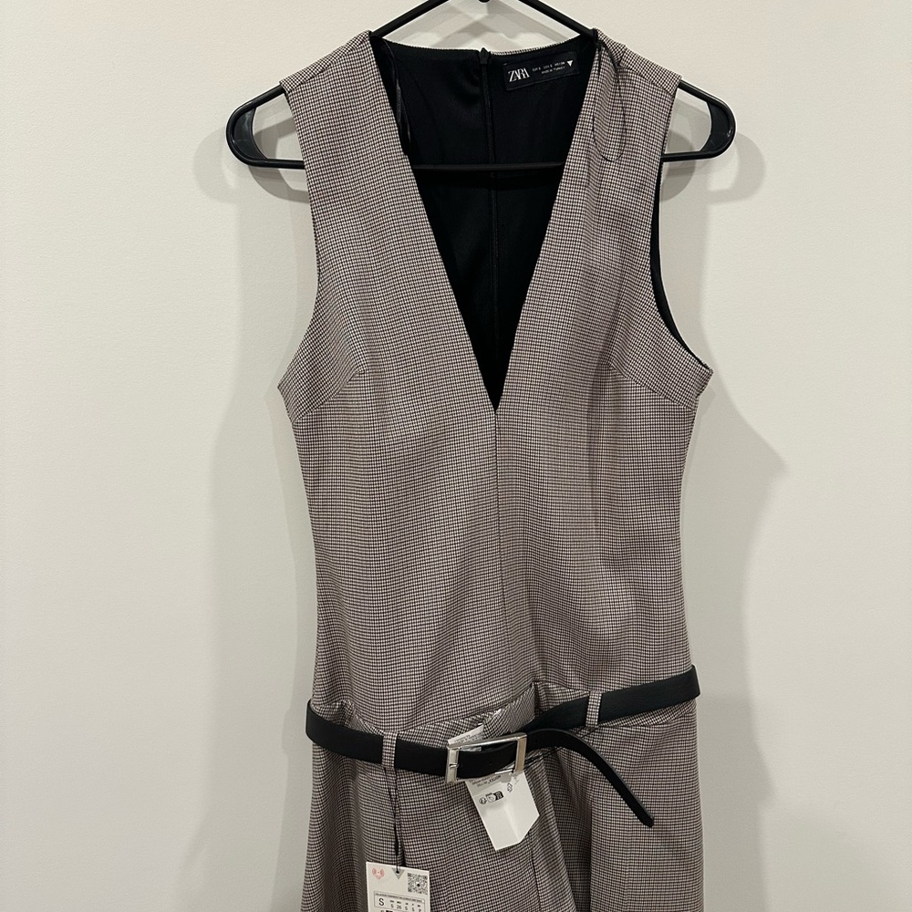 Zara Chic Plaid Sleeveless Dress with Belt size small Length - Picture 3 of 4